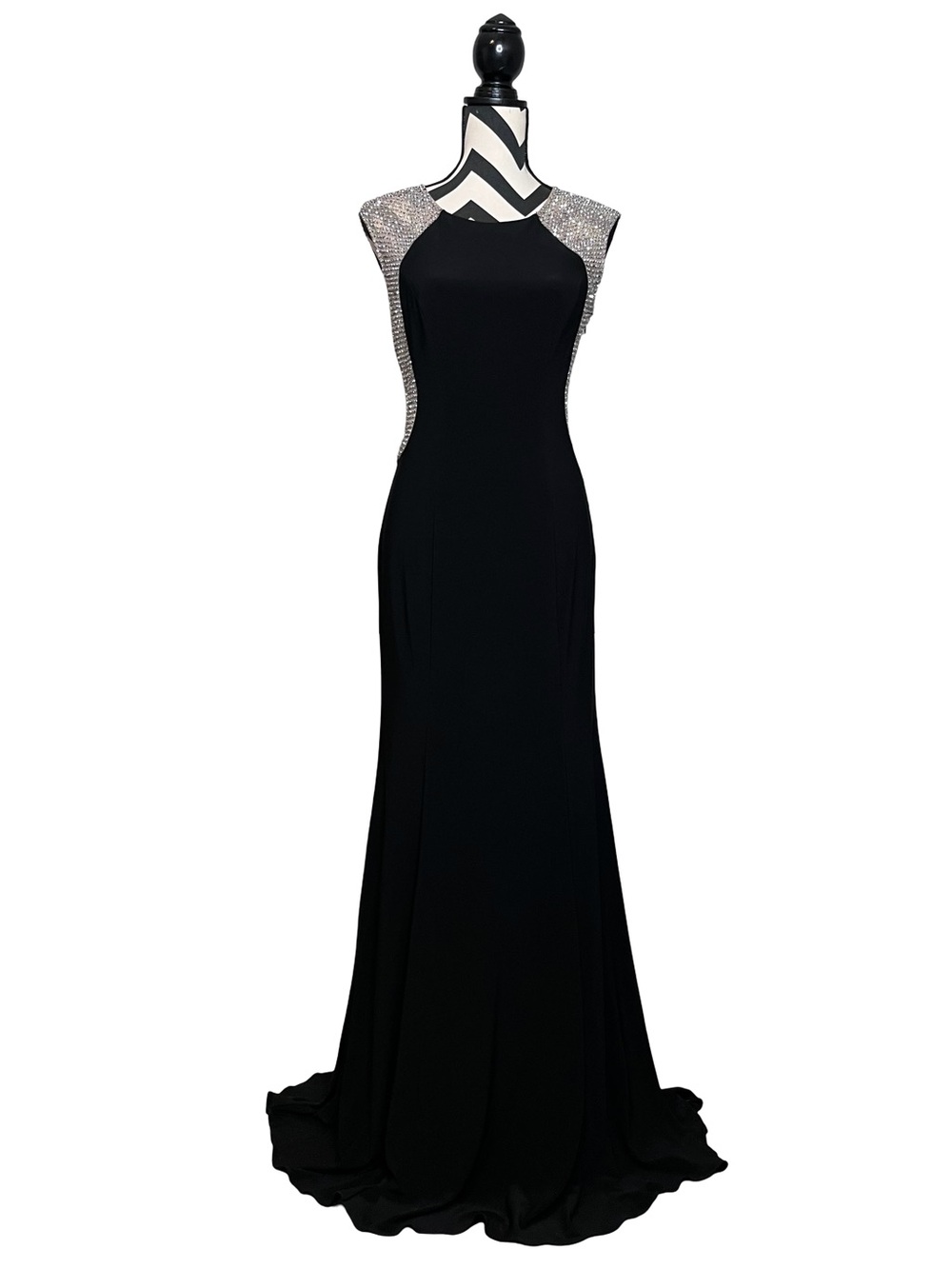 Cache Vamp Formal Beaded Illusion Floor Length Gown Sz 8